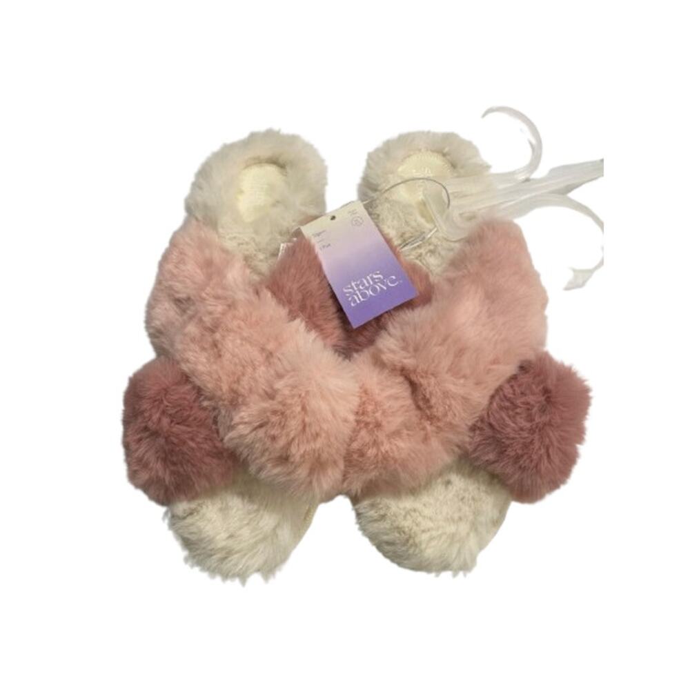 Stars Above Fuzzy Cross Band Slippers Pink Size XL 11 12 New